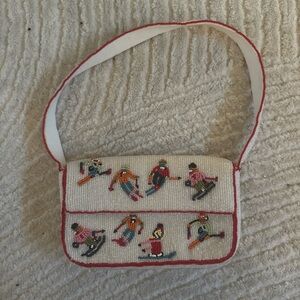 Anthropologie Beaded Skiers Bag - Cream and Red
